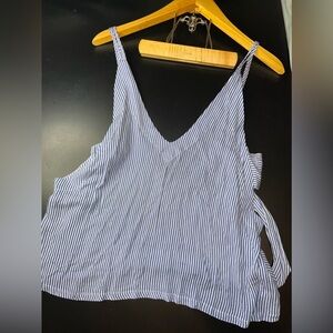 Lulu’s Adrift Navy Blue and White Striped Tank Top Tie Knot Back Size Small EUC
